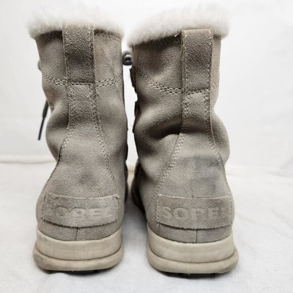 Sorel Womens 6.5 Mid Calf Suede Lace Boots Faux Fur Beige Explorer Joan Boot - Picture 8 of 11